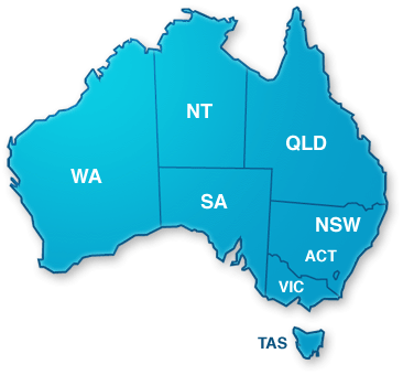 Map of Australia Map of Australia from which users can select the state or territory in which they want to browse SAM dealers.
